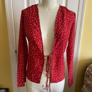 Red Star Pattern Women's Tie-Front Blouse